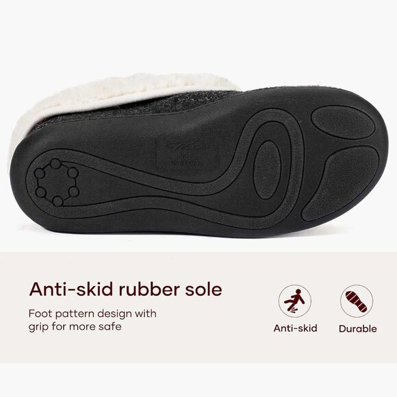 Women's Cozy Wool Memory Foam Slippers with Fuzzy Faux Fur Collar - Size 10 - Picture 6 of 7